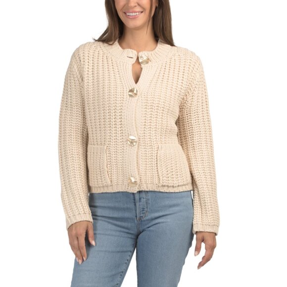 LOVE TREE Cream Heavyweight Sweater With Gold Tone Buttons - Picture 1 of 2